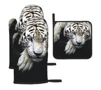 Tiger Lie On Rock Printed Heat Resistant Oven Mitts and Pot Holder Set 3 PCS Kitchen Baking for Home Cooks and Bakers