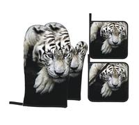 Tiger Lie On Rock Printed Heat Resistant Oven Mitts and Pot Holder Set 4 PCS Kitchen Baking for Home Cooks and Bakers
