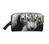 Tiger Lie On Rock Prints Large Makeup Bag Makeup Pouch with Handle, Portable Simple Travel Makeup Organizer Case for Women