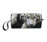 Tiger Lie On Rock Prints Travel Makeup Bag Makeup Pouch, Portable Simple Zippered Makeup Organizer Case for Women