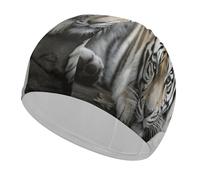 Tiger Lie On Rock Swim Caps for Long Short Hair, Durable Fabric Swimming Caps for Women Men Non-Slip High Elastic Swim Hats Comfortable Bathing Caps Swimming Hat to Keep Hair Clean