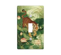 Tiger Light Switch Cover Plate/Outlet Covers, Green Water Lily Floral Design for Wall Decor, Thermoplastic Wall Plates, Standard Size Single Toggle