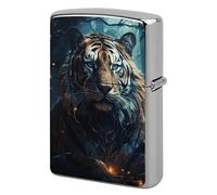 Tiger Lighter Case Metal Protective Cover with Double-Sided Art Design, Cool Lighters Pouch Shockproof Lighter Cover for Men Women Gifts, Lighters Not Included