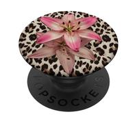 Tiger Lily Flower On Leopard Cheetah Print Cute Y2K Summer PopSockets Adhesive PopGrip