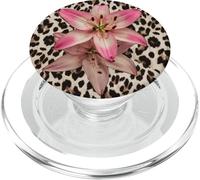 Tiger Lily Flower On Leopard Cheetah Print Cute Y2K Summer PopSockets PopGrip for MagSafe