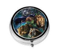 Tiger Lions and Leopard This Small, Round, Three-Compartment Travel Pill Box is Perfect for Storing Daily medications, Vitamins, and on-The-go.