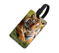 Tiger Lying on The Grass Luggage Tag for Suitcases TSA Approved with Name Id Card Suitcase Tags Identifiers Black Strap Clear Window Personalized Baggage Tag for Cruise Airport Travel Essentials