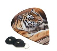 Tiger Lying On Wood 6 Pack Guitar Picks With Holder, Personalized Guitar Plectrums Non-Slip Portable Ukulele Bass Picks 0.46mm For Acoustic Guitar Lovers Gifts