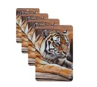 Tiger Lying on Wood Car Air Fresheners Cards Set of 4 Pieces Personalized Car Fresheners Gifts for Men Women Auto Aromatherapy Tablets Hanging Scented Cards for Wardrobe Bathroom