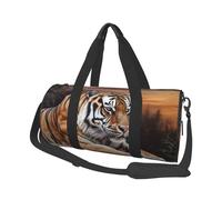 Tiger Lying on Wood Duffle Bag for Women Men Personal Item Travel Bag Canvas Weekender Overnight Bag Lightweight Sports Tote Gym Bag Carry On Luggage Bag, Black, One Size