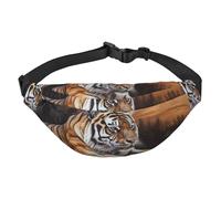 Tiger Lying on Wood Fanny Pack for Men Women Belt Bag Fashion Waist Bag Everywhere Crossbody Bag Wallet Hip Bum Bag with Adjustable Strap Waterproof Chest Bag for Travel Hiking Sports, Black, One Size
