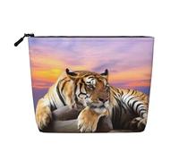 Tiger Lying on Wood Patterned Single Layer Cosmetic Bag, Travel Toiletry Bag, Suitable for Business Trips and Daily use.