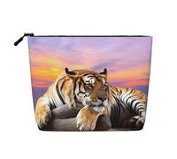 Tiger Lying on Wood Patterned Women's Cosmetic Bag, Single Layer Toiletry Bag, Suitable for Daily Storage, Travel, and Business Trips.
