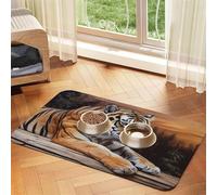 Tiger Lying on Wood Pet Feeding Mat 40x60cm, Absorbent Dog Mat for Food and Water Bowl, PU Leather Cat Food Mat Waterproof Dog Bowl Mats Quick Dry Pet Placemats-No Stains