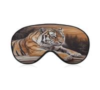 Tiger Lying on Wood Sleep Mask,Adjustable Strap Sleeping Mask, Complete Light Blocking Sleep Shade Cover,Soft Breathable Comfortable Blindfold for Women and Men