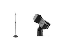 TIGER MCA14-CM Adjustable Microphone Stand with Heavy Round Base - Chrome & TIGER MCA88-BK Universal Microphone Clip - Quality Spring Mic Clip - Black