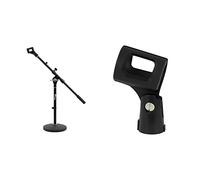 Tiger MCA42-BK Desktop Boom Microphone Stand - Weighted Round Base Black & Tiger MCA84-BK Universal Rubber Grip Microphone Clip