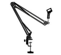 TIGER MCA69-BK Adjustable Microphone Scissor Arm Suspension Boom Stand for Radio Broadcasting Studios, YouTube Videos, Voice-Over Studios, Stages and TV - Black