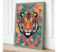 Tiger Meets Abstract Modern Canvas Wall Art Print 30x20 Inch (76 x 51 cm)