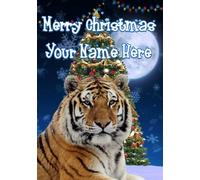 Tiger Merry Christmas Xmas Tree Greeting Personalised Card A5 Any Name TM199