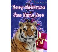 Tiger Merry Christmas Xmas Tree Greeting Personalised Card A5 Any Name XM199