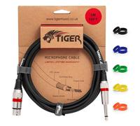 Tiger MIC6-03 Microphone Cable - 3 Metre Female XLR to 6.35mm / 1/4 Inch Jack - Low-Noise Unbalanced Instrument Cable with Interchangeable Coloured Loops
