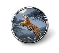 Tiger Moon Round Badge for Men Women, Durable & Stylish Lapel Pins, Lightweight Metal Badges for Shirts, Jackets, Hats