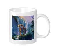 Tiger Mountain, Tree, Botany, Waterfall, Landscape, Nature, Animals, Blue, Green, Ceramic, Non Spillable, Office Collection, Gym, Office, Camping with Flat Bottom Handles, 325