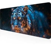 Tiger Mouse Mat 120 x 60cm Large Gaming Mouse Pad Black Keyboard Mat Stitched Edges, Non Slip Rubber Base, Waterproof Soft Cloth, Computer Accessories for Home Office Decor, Gifts PjY1918 A-N