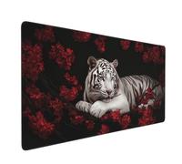 Tiger Mouse Mat xxl Gaming Mouse Pad 600x300 mm non Slip Desk Mat, Flower Extended Large Mousepad Waterproof & Durable & Stitched Edges Keyboard Mat for Home, Office, Gaming Room (24x12 Inch) 2S-1