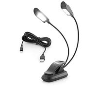 TIGER MSL35-6BT Dual Head Music Stand Light with 6x LEDs Clip On Portable Book Lamp with Flexible Gooseneck and Individual On/Off Dim Settings Battery Operated or USB/Mains Black