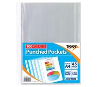 Tiger Multi Punched Pocket Polypropylene A4 45 Micron Top Opening Clear (Pack 10