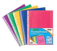 Tiger Multi Punched Pocket Polypropylene A4 45 Micron Top Opening Coloured (Pack