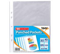 Tiger Multi Punched Pocket Polypropylene A5 45 Micron Top Opening Clear (Pack 10