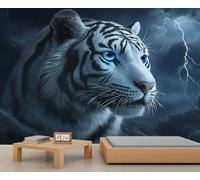 Tiger Mural Wallpaper 200x200cm Lightning Bolt Wall Mural Animal Bedroom Wallpaper Tiger Wall Decor (Not Peel n' Stick)