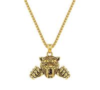 Tiger Necklace for Men Gold Stainless Steel Hip Hop Cool Punk Stylish Viking Anime Aesthetic Animal Fierce Tiger Paw Pendant Necklace for Teen Boys Hypoallergenic Jewelry (Gold)