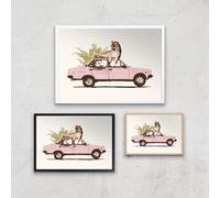 Tiger On Car Giclee Art Print - A3 - Print Only