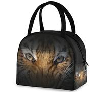 Tiger on Darkness Reusable Lunch Tote Bag with Front Pocket Insulated Thermal Cooler Container Bag for Back to School Work Picnic Travel Fishing Beach