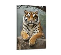 Tiger on Rock Wall Art, Majestic Print, Wild Poster, Natural Canvas Picture Artistic Wall Mural Modern Hanging Decor Poster12x18inch(30x45cm)