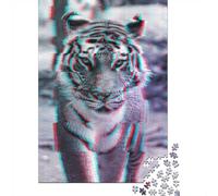 Tiger On The Prowl Glitch Adult Jigsaw Puzzle, 1000 Pieces, 38x26cm/1000pcs; for Progress Whenever Time Allows; White Card with A Low-dust Finish