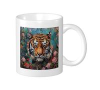 Tiger Pack Of 1 Printing Mug Artistic Oil Painting Animals Cool Flower Botanical Leaves blue orange pink Ceramic lnsulated Unspillable Kitchen School Office Pantry With Handles Tea Cups 11 Ounce