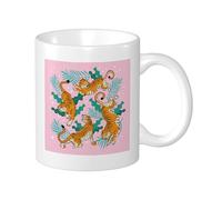 Tiger Pack Of 1 Printing Mug Funny Painting Pattern Animals Leaves Lovely Botanical Star orange pink green Ceramic Collection Reusable Decorative Pantry Apartment Room Flat Bottom Cups 11 Ounce