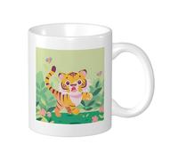 Tiger Pack Of 1 Printing Mug Pattern Bee Animals Cute Leaves Abstract Artistic Pattern Flower green orange Ceramic Light Weight Collection Living Room Lab Outdoor Flat Bottom With Handles 11 Ounce