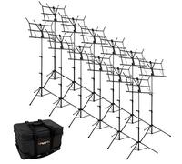Tiger Pack of 12 Black Portable Folding Music Stands & Carry Bag