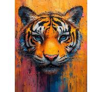 Tiger Paint by Numbers for Adults Animal Paint by Numbers Kits on Canvas with 3 Brush and Acrylic Paints, 5D DIY Color Painting Craft Kits for Adults UK with Frame for Home Wall Decor 20x28in F-494