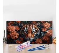 Tiger Paint by Numbers for Adults Beginners, DIY Paint by Numbers Flower Colored Canvas Drawing, Easy Arts and Crafts for Adults Oil Painting Kit for Relax and Christmas Decorations 70x140 cm G8-836