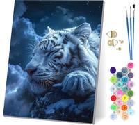 Tiger Paint by Numbers for Adults, Starry Sky Paint by Numbers Kits On Canvas, Easy DIY Color Oil Painting Acrylic Paints with Brushes, Hobbies for Adults Women, Home Wall Decor 16x20 inch 0-9871