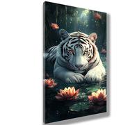 Tiger Paint by Numbers for Children Beginners,Painting by Numbers for Kids 6-12,Easy DIY Color Canvas Oil Painting Kits with Acrylic Paint Brushes for Home Room Decor,16x32inch Animals,Frameless,968-W