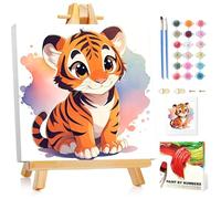 Tiger Paint by Numbers for Kids with Frame, Paint by Numbers for Children Aged 5, 6, 7, 8, 9, 10 Years, Painting Set with Frame, Brushes and Acrylic Paints, Gift for Girls and Boys, with Glitter