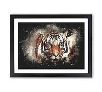 Tiger Paint Splash Modern Art Framed Print | A3 Black Framed Wall Art | Ready to Hang | Modern Animal Picture | Living Room Bedroom Lounge Office